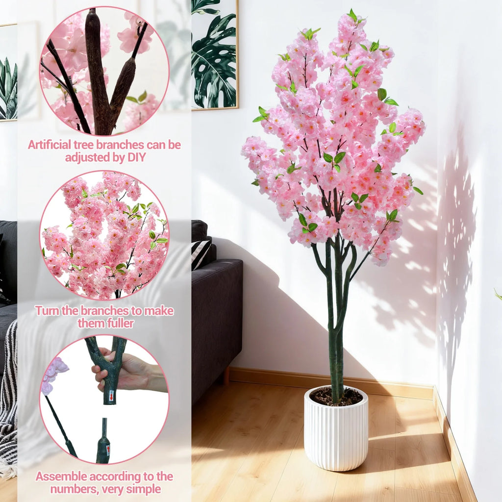 Artificial Cherry Blossom Tree, 5 to 6 ft, PVC Frame, Single or Double Pole