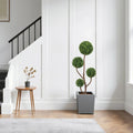 Artificial Boxwood Pom-Pom Topiary — 4 ft, Four-Tier Spheres, Black Planter