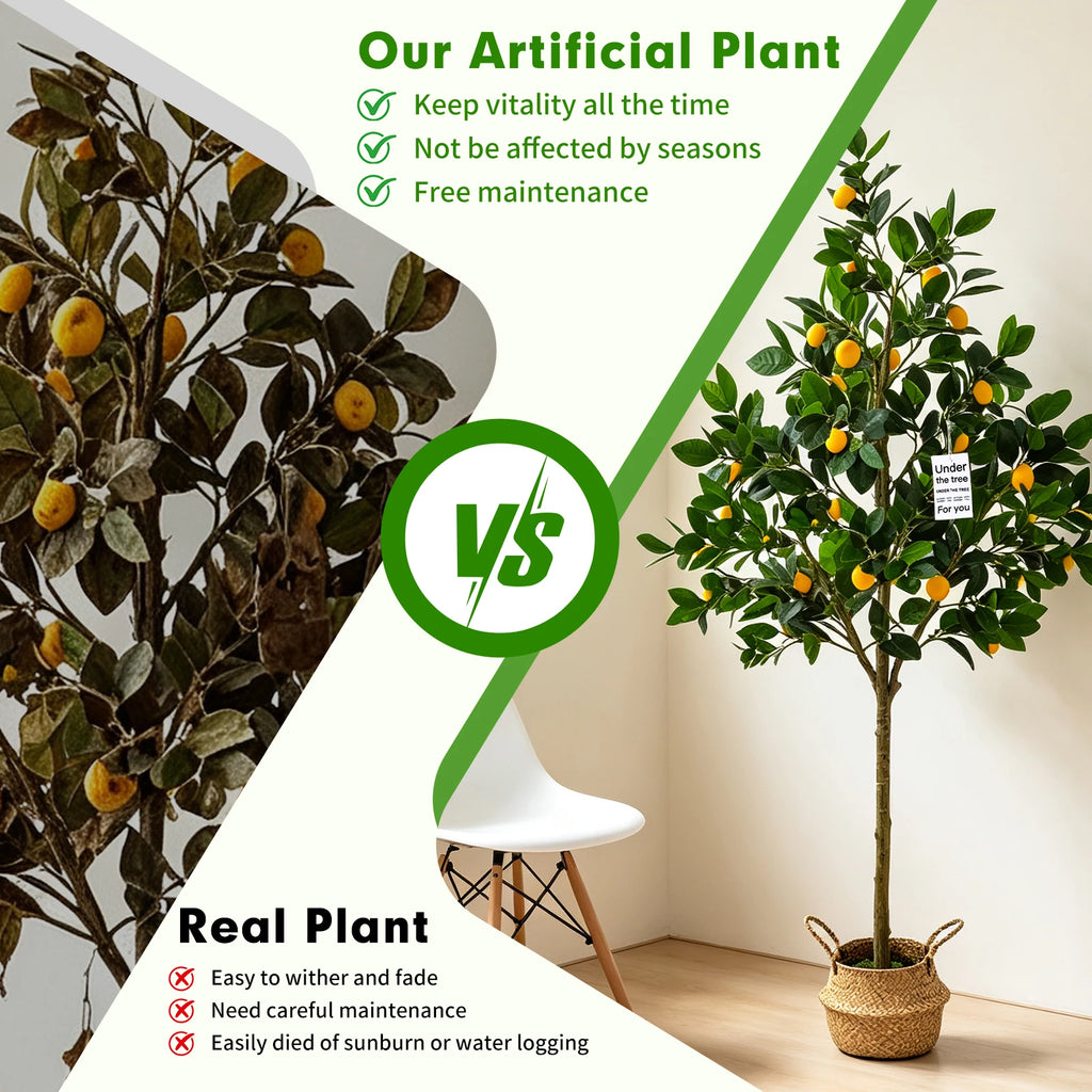 Artificial Lemon Tree — 6 ft, Faux Silk Foliage, Weighted Planter