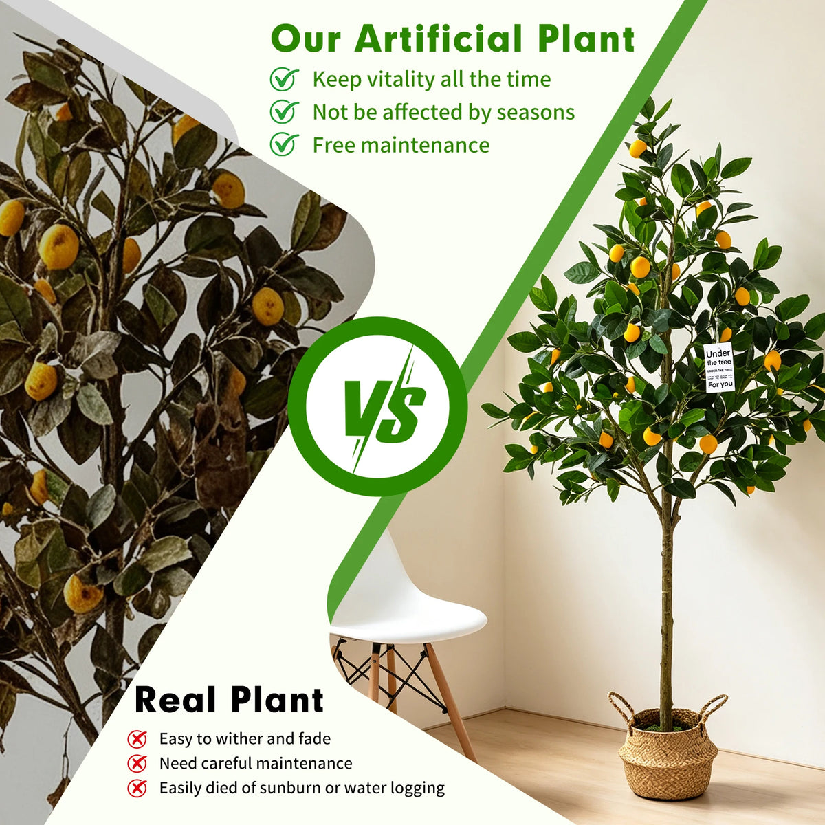 Artificial Lemon Tree — 6 ft, Faux Silk Foliage, Weighted Planter