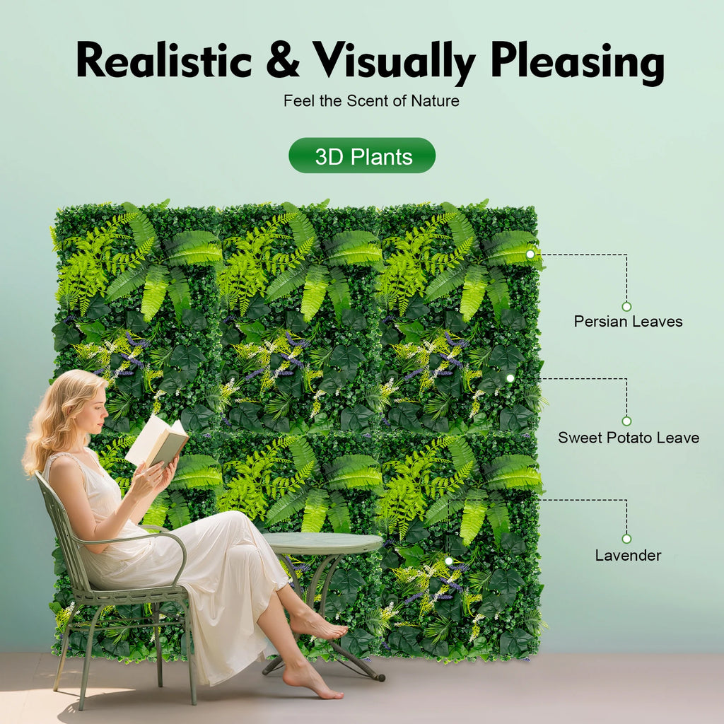Artificial Greenery Wall Panels — 6-Piece Set, 1.4 m² Coverage