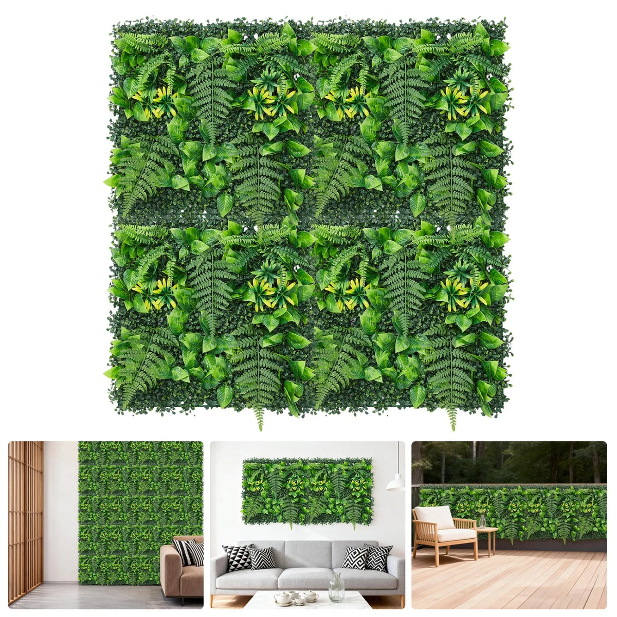 Artificial Green Wall Panels, 50 x 50 cm, Set of 4, 8 or 12, 1 to 3 m² Coverage
