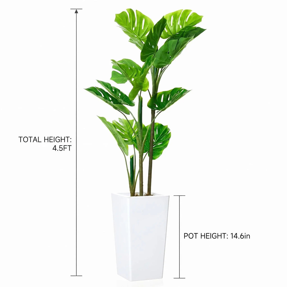 Artificial Monstera Plant — 4.5 ft, Cement-Filled White Planter