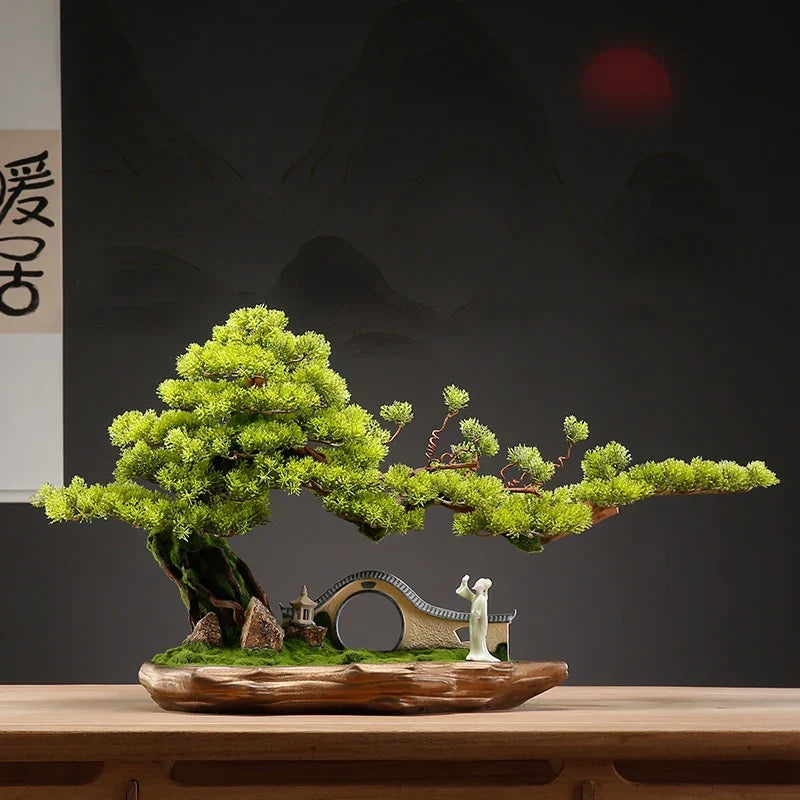 Pot and base of the 4ft Zen pine bonsai, topped with moss and gravel