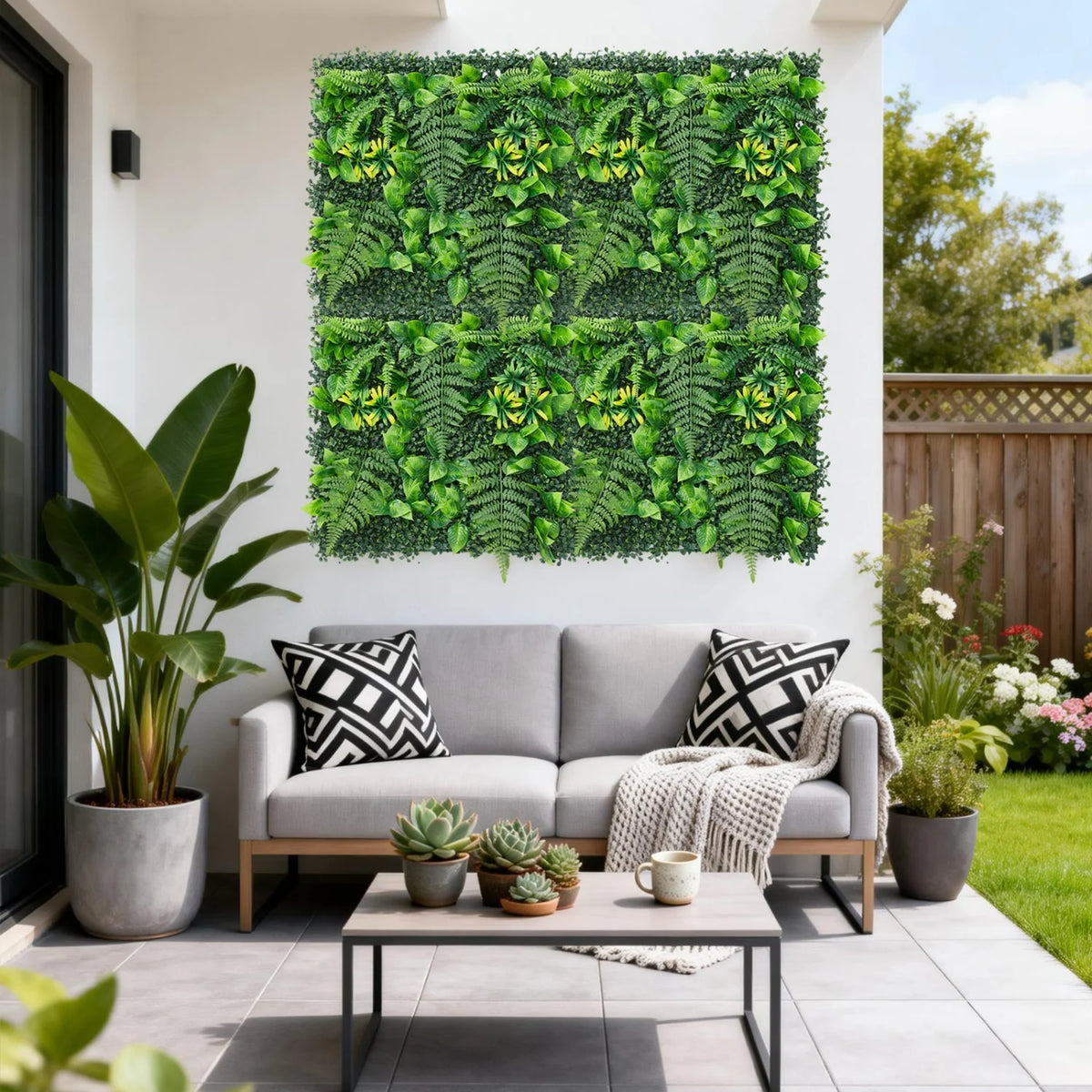 Artificial Green Wall Panels, 50 x 50 cm, Set of 4, 8 or 12, 1 to 3 m² Coverage