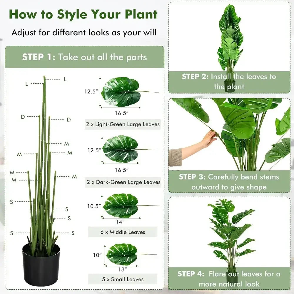 Artificial Monstera Deliciosa — 5 ft, 15 Leaves, Cement-Style Pot