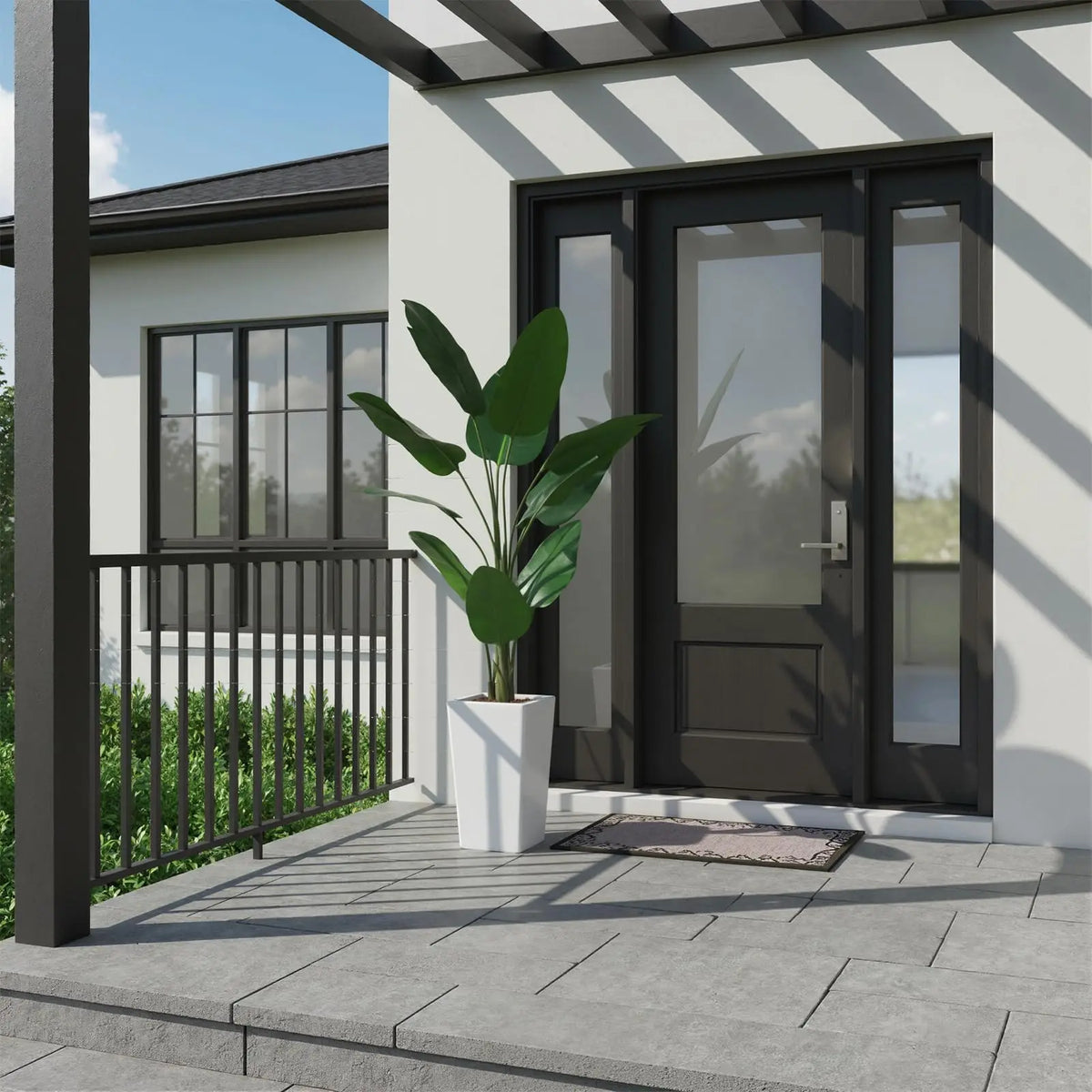 Artificial Banana Tree — 4.8 ft, Tall White Planter