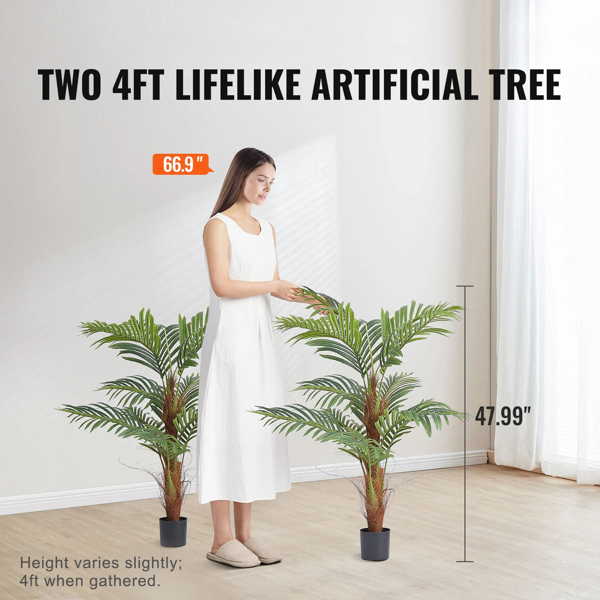 Artificial Palm Tree — Single or Pair, PE Foliage on Stainless-Steel Branches