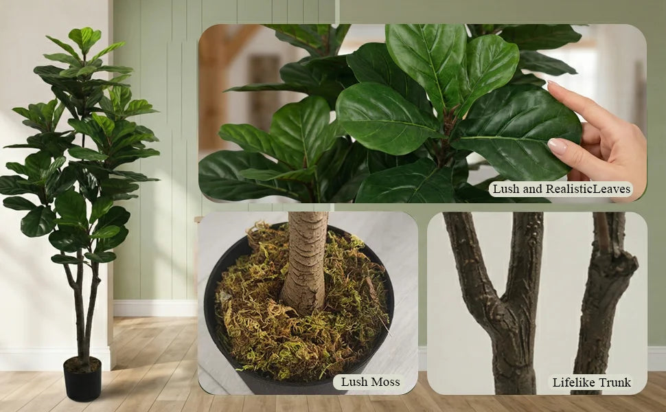 Artificial Fiddle Leaf Fig Tree — 160 to 180 cm, Nested Grower Pot, Textured Trunk