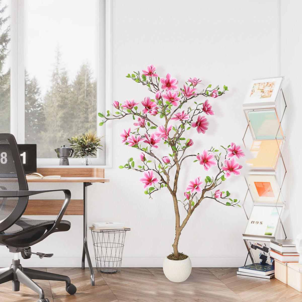Artificial Pink Magnolia Tree — 4 to 6 ft, Weighted Pot, UV Resistant
