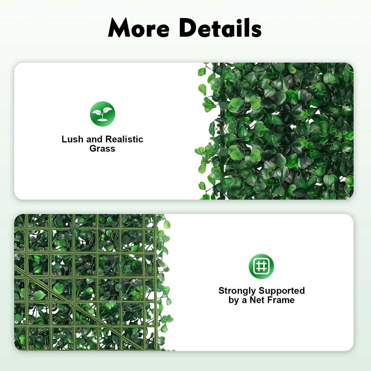 Artificial Hedge Wall Panels — 12-Piece Set, Interlocking Mesh Back