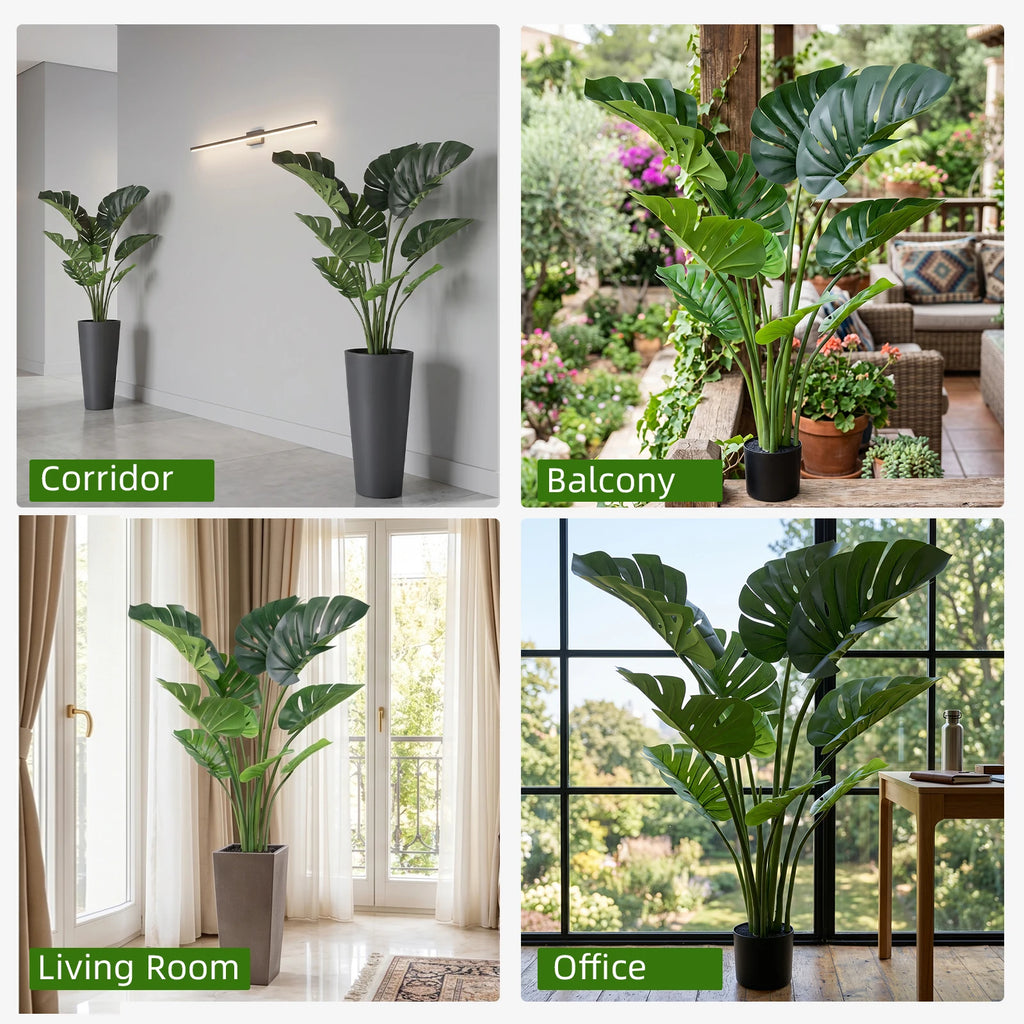 Artificial Monstera Deliciosa — 90 to 120 cm, Black Pot, Single or Pair