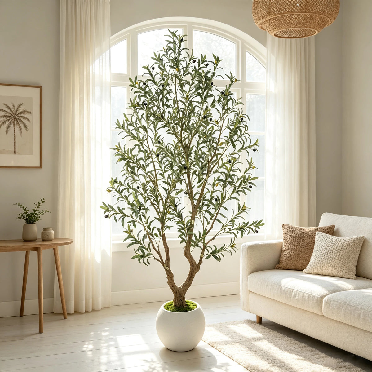 Artificial Olive Tree — 5 to 8 ft, Natural Wood Trunk, Indoor or Outdoor