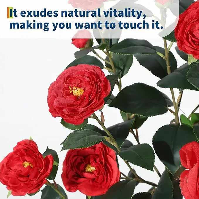 Artificial Camellia Tree — 3 to 5 ft, Silk Flowers in Red or White
