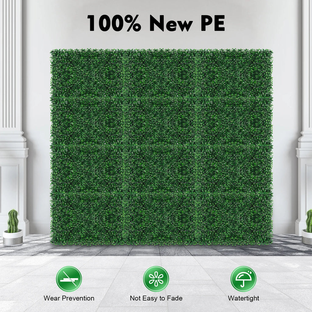 Artificial Hedge Wall Panels — 12-Piece Set, Interlocking Mesh Back
