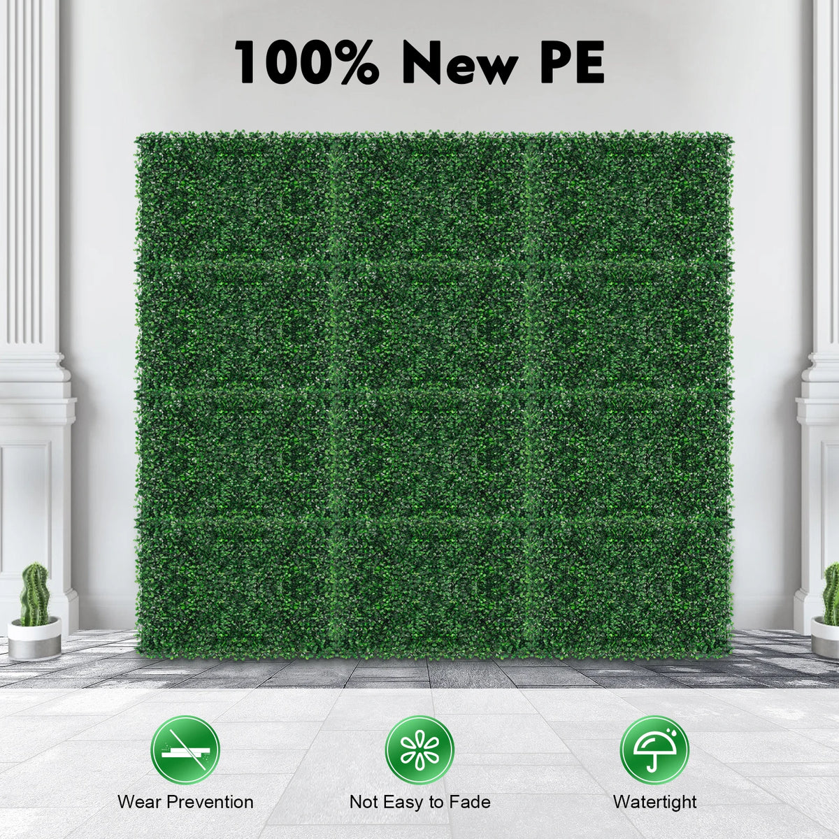 Artificial Hedge Wall Panels — 12-Piece Set, Interlocking Mesh Back