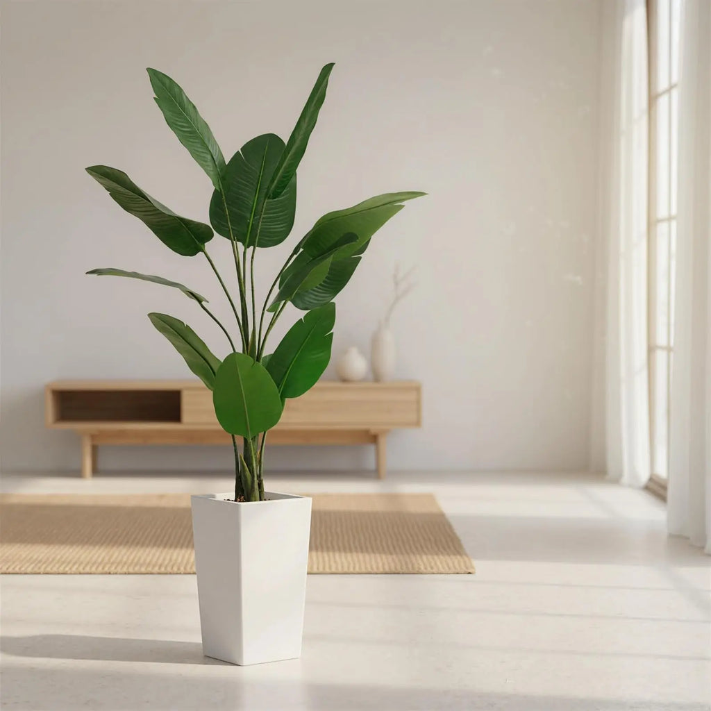 Artificial Banana Tree — 4.8 ft, Tall White Planter