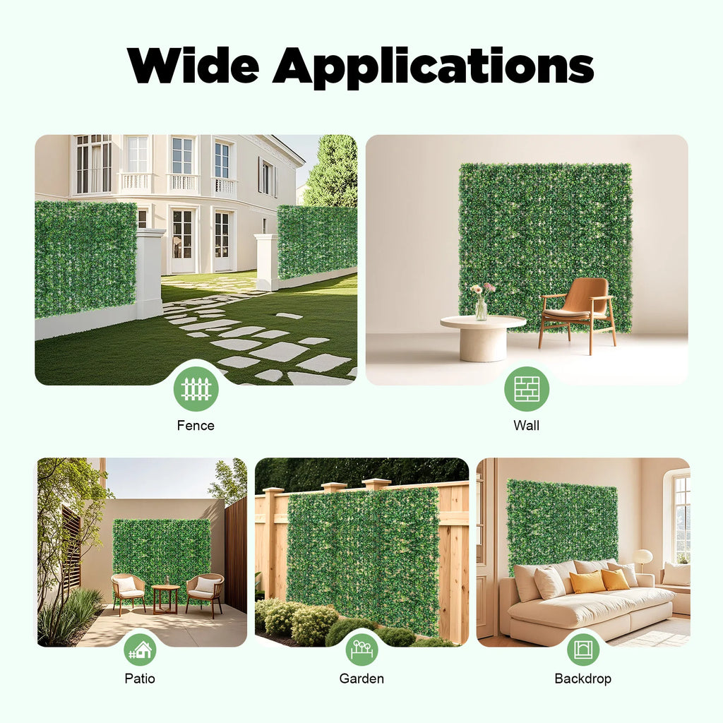 Artificial Hedge Wall Panels — 12-Piece Set, 2.9 m² Coverage