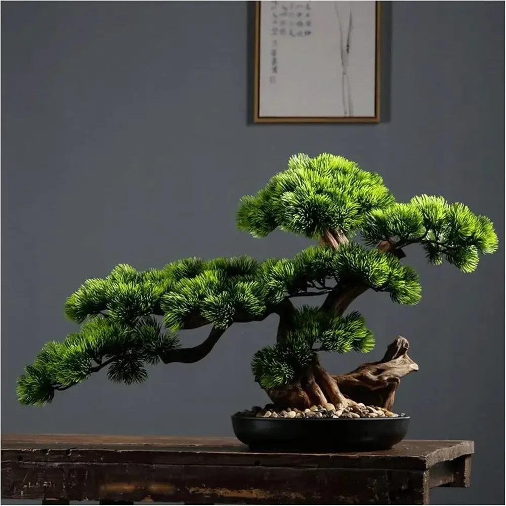 Artificial Bonsai Pine Tree — 17 in, Potted Tabletop Piece