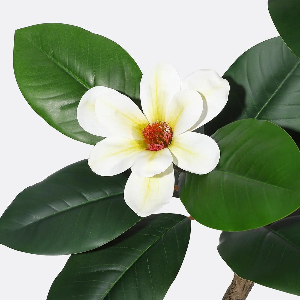 Artificial Magnolia Tree — 5 to 7 ft, S-Curve Trunk, White Planter