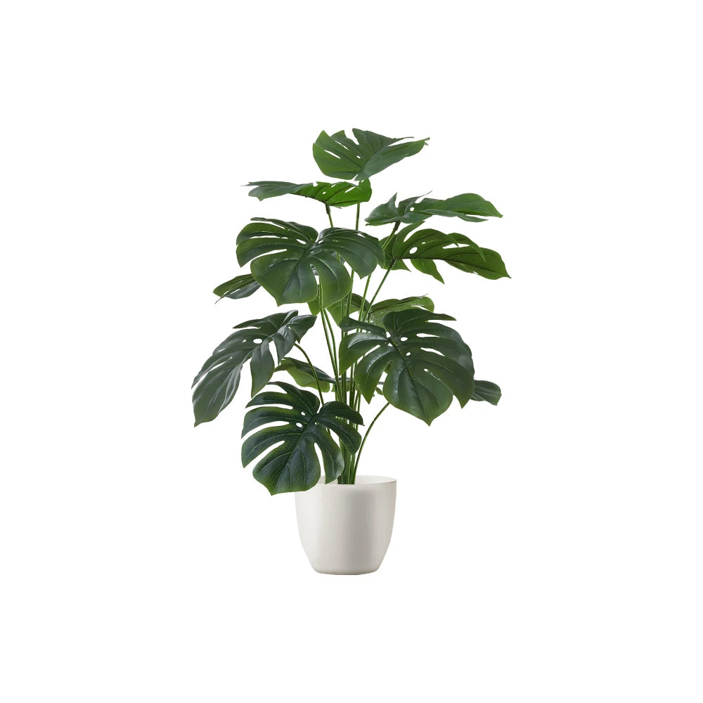 Artificial Monstera Plant — 24 in, Real-Touch, White Tabletop Pot