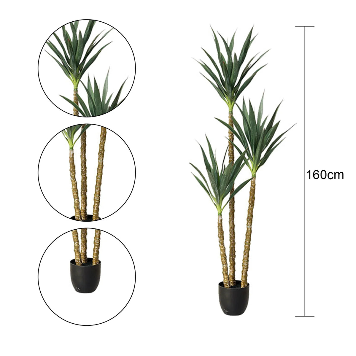 Artificial Agave Plant — 160 cm, 3 Stems on One Base