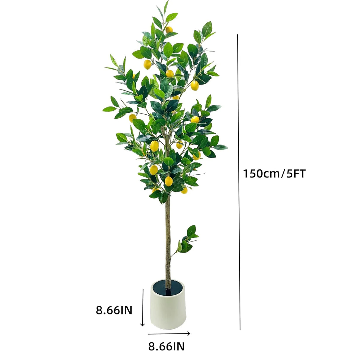 Artificial Lemon Tree — 5 ft, Metal-Wire Branches, White Planter