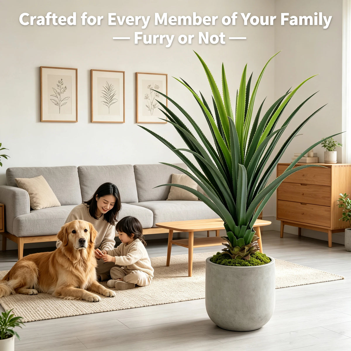 Artificial Agave Plant — 3 to 4 ft, Spiked Leaves in Black Pot