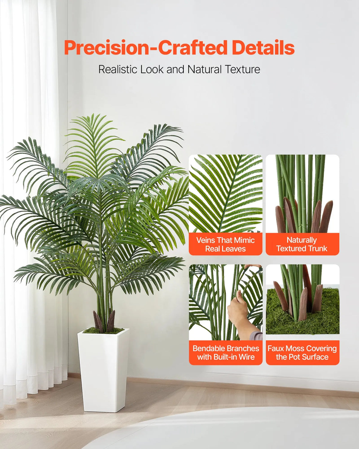 Artificial Areca Palm Tree — Wire-Shaped Fronds, Stable to an 8° Tilt