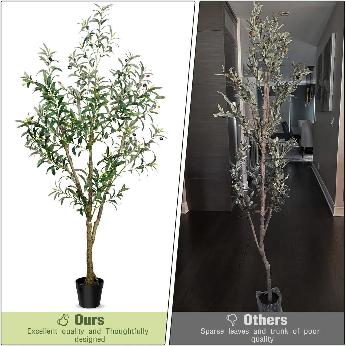 Artificial Olive Tree, 5.25 to 8 ft, Silk Leaves with Fruit, Black Pot