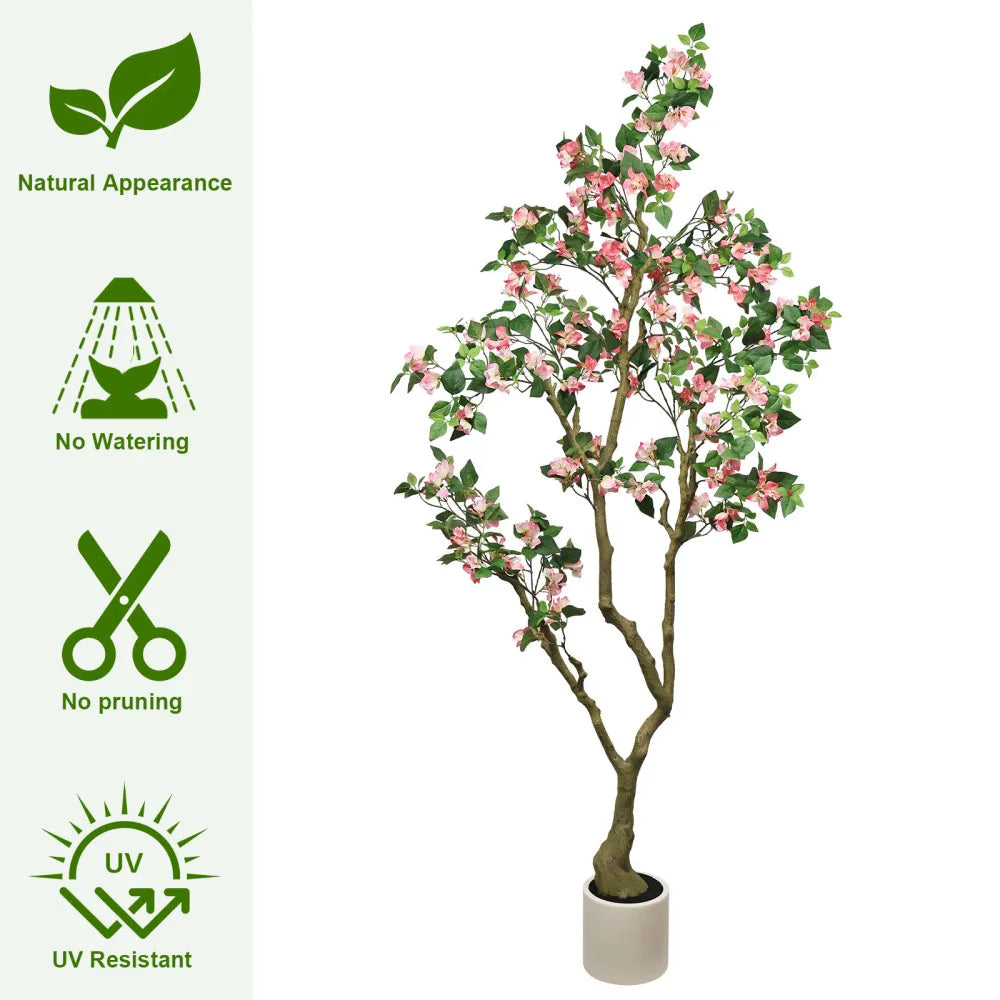 Artificial Bougainvillea Tree — 7 ft, Pink Silk Bracts, Cement-Filled Base