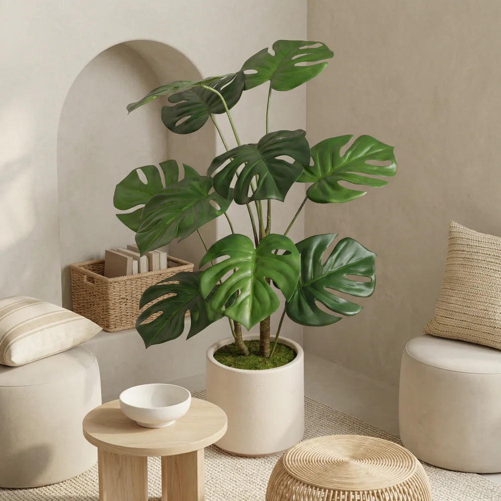 Artificial Monstera Deliciosa — 30 in, White Pot, Set of 2