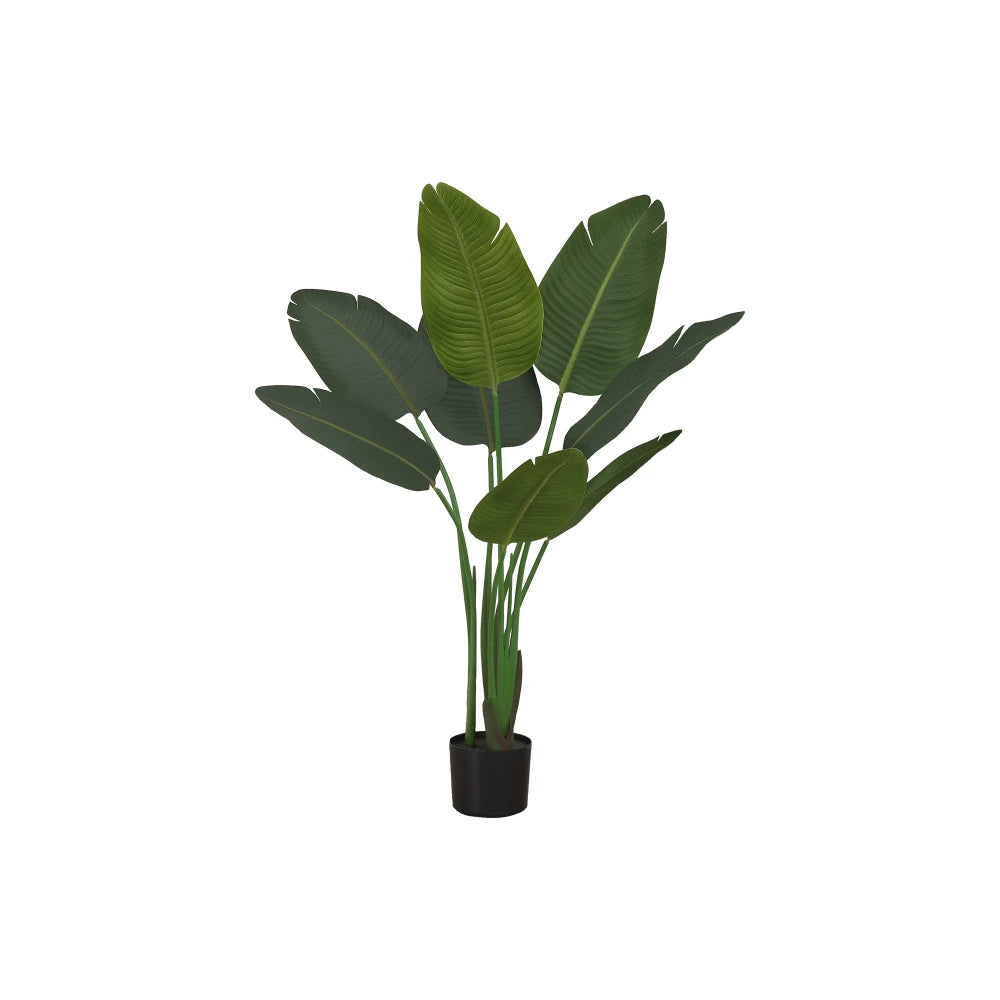 Artificial Bird of Paradise Plant — 3.7 ft, 8 Leaves, Black Pot