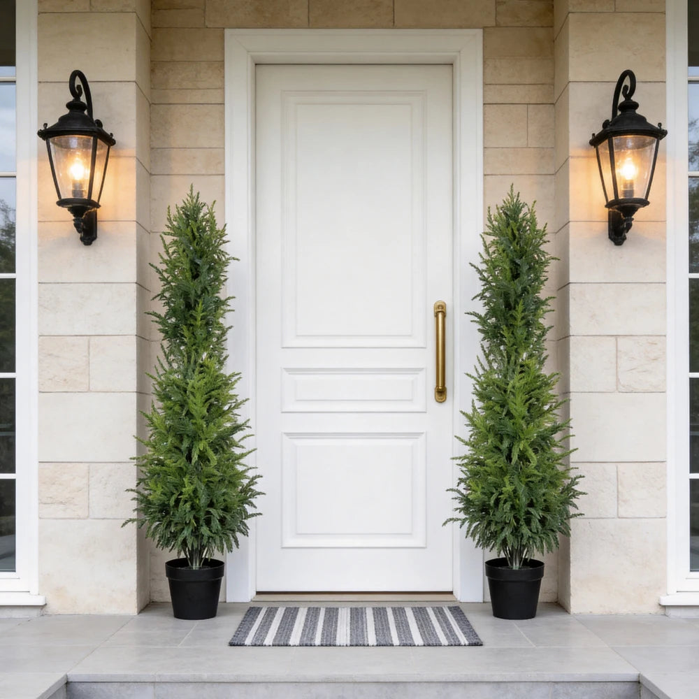 Artificial Pine Tree — 5 ft, Real-Touch Foliage, Set of 2 in Black Pot