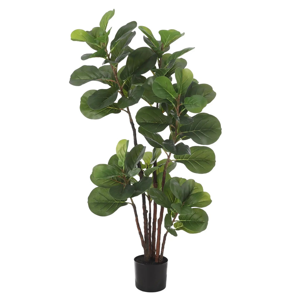 Artificial Fiddle Leaf Fig Tree — 4 ft, 72 Leaves, Black Planter, No Assembly