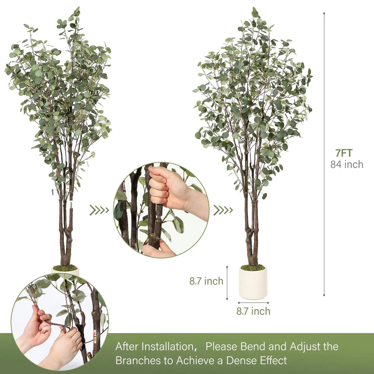 Artificial Eucalyptus Tree — 5 to 7 ft, White Planter with Faux Moss
