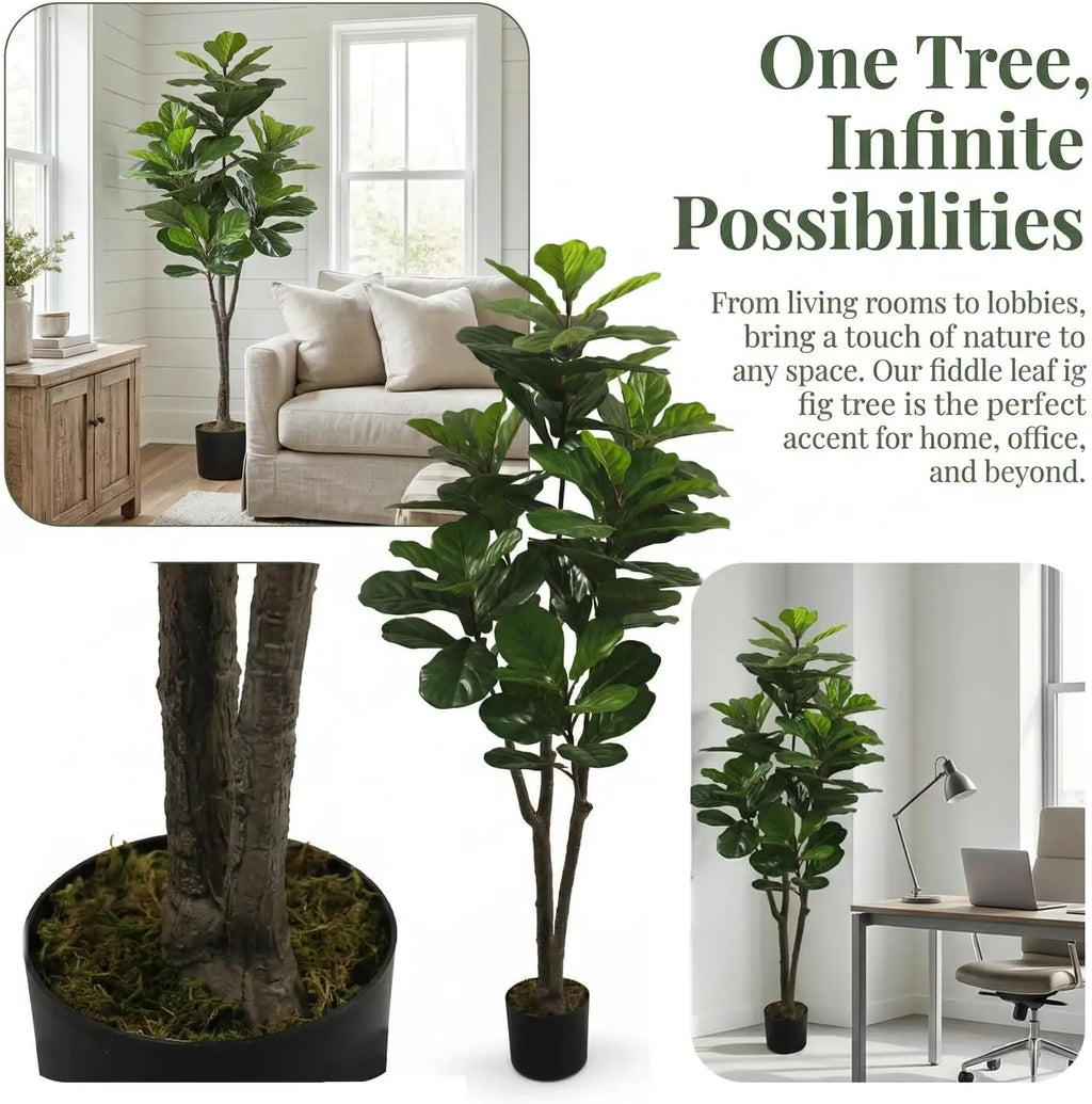 Artificial Fiddle Leaf Fig Tree — 160 to 180 cm, Nested Grower Pot, Textured Trunk