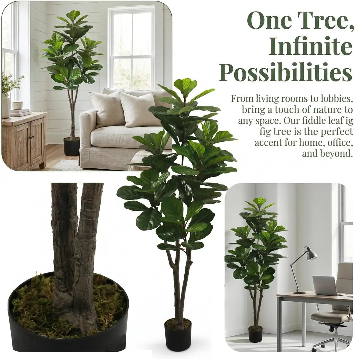 Artificial Fiddle Leaf Fig Tree — 160 to 180 cm, Nested Grower Pot, Textured Trunk