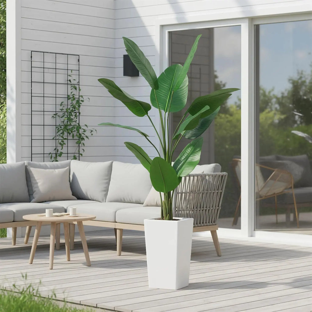 Artificial Banana Tree — 4.8 ft, Tall White Planter
