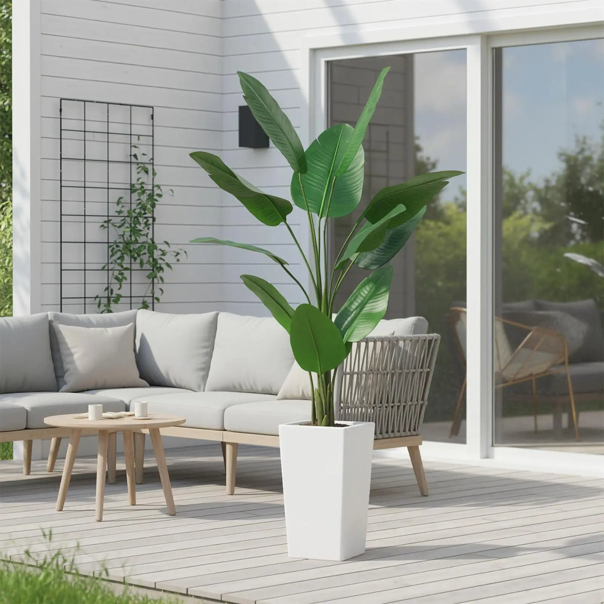 Artificial Banana Tree — 4.8 ft, Tall White Planter