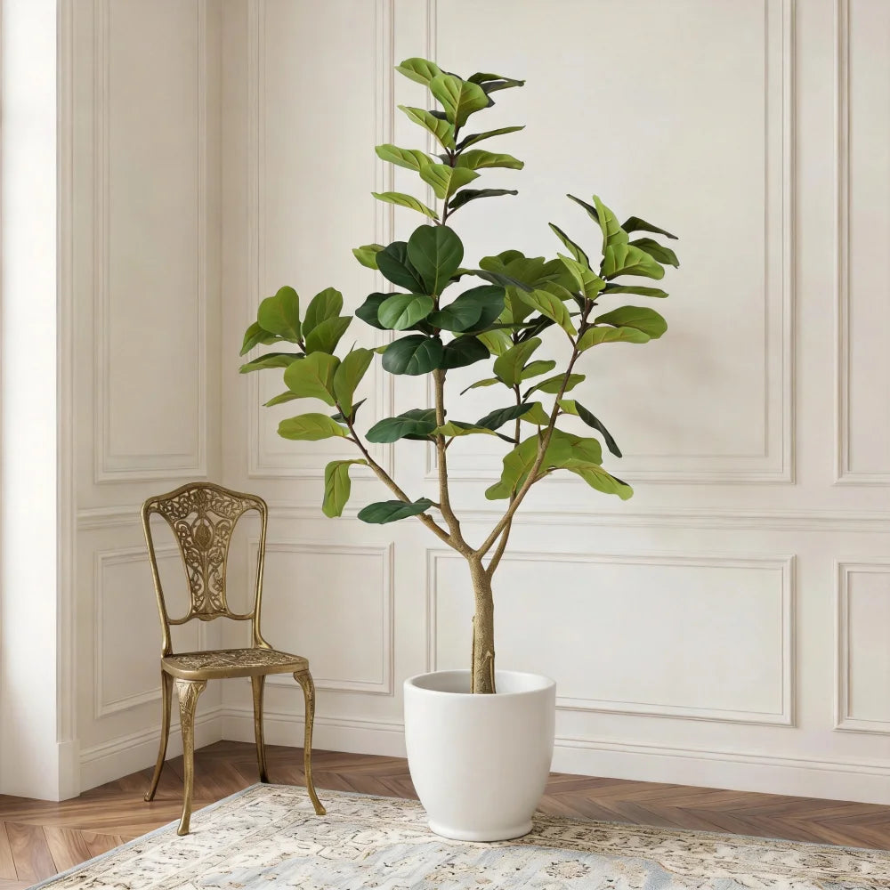 Artificial Fiddle Leaf Fig Tree — 6 ft, Black Plastic Pot