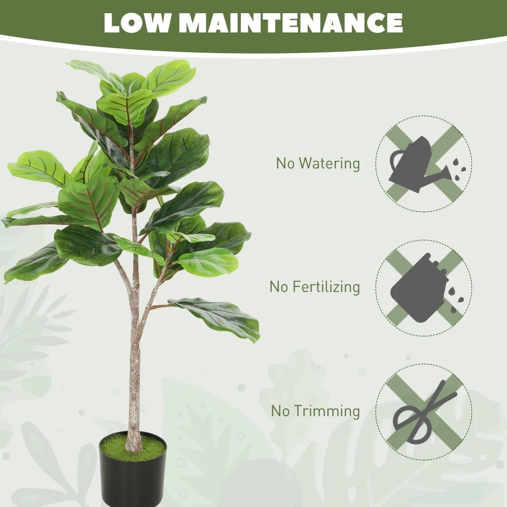 Artificial Fiddle Leaf Fig Tree — 3.6 ft, 28 Leaves, Flocked Soil Pot