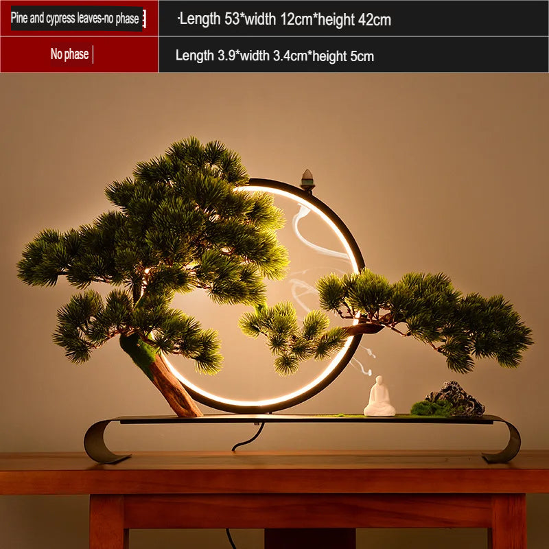 Artificial cliff bonsai 1.7ft tall, trunk leaning out from a small display pot