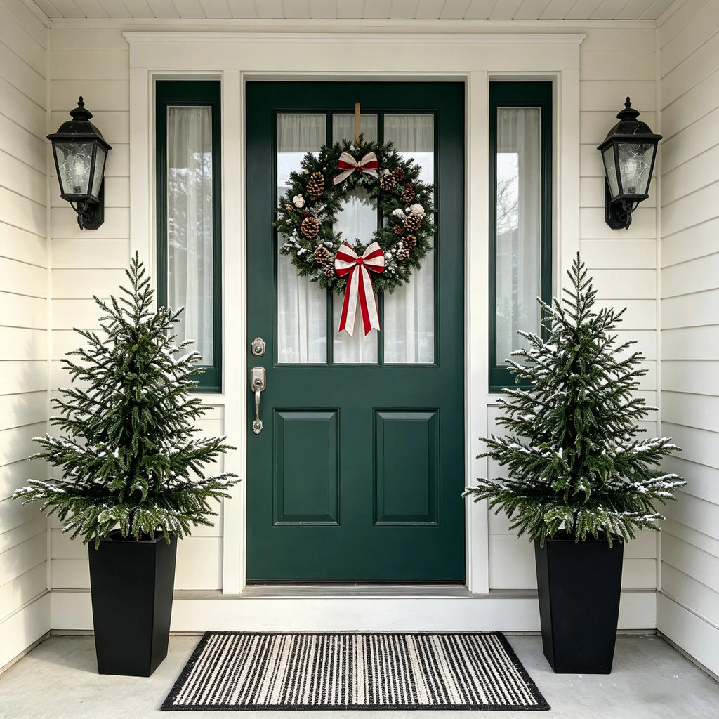 Artificial Norfolk Pine Trees — 4 ft, Set of 2, Black or White Planter