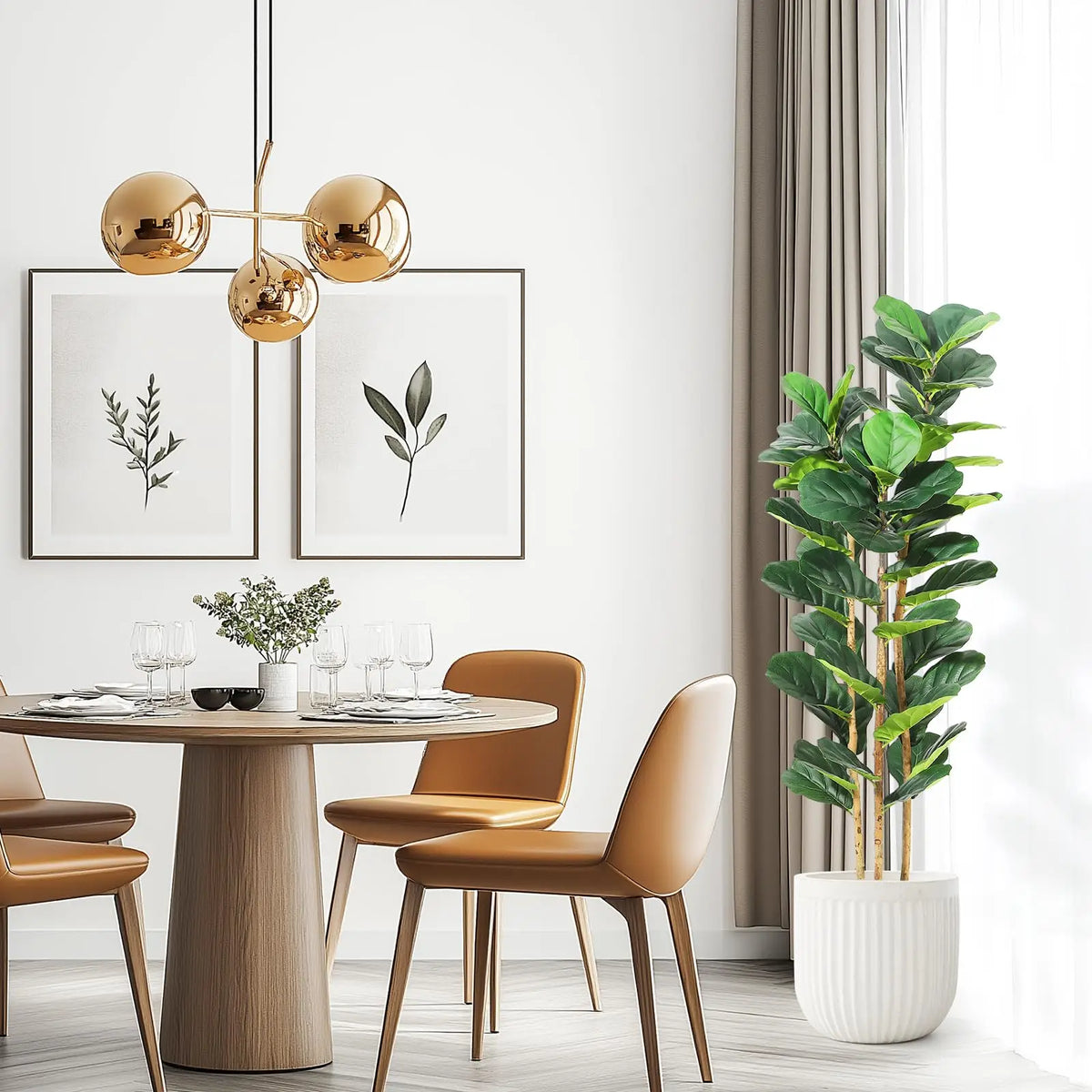 Artificial Fiddle Leaf Fig Tree — 5 to 7 ft, White Planter with Real Wood Trunk