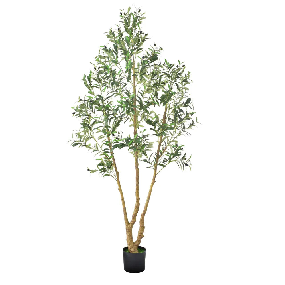 Artificial Olive Tree — 7 ft, Rubber Silk Foliage with Black Pot