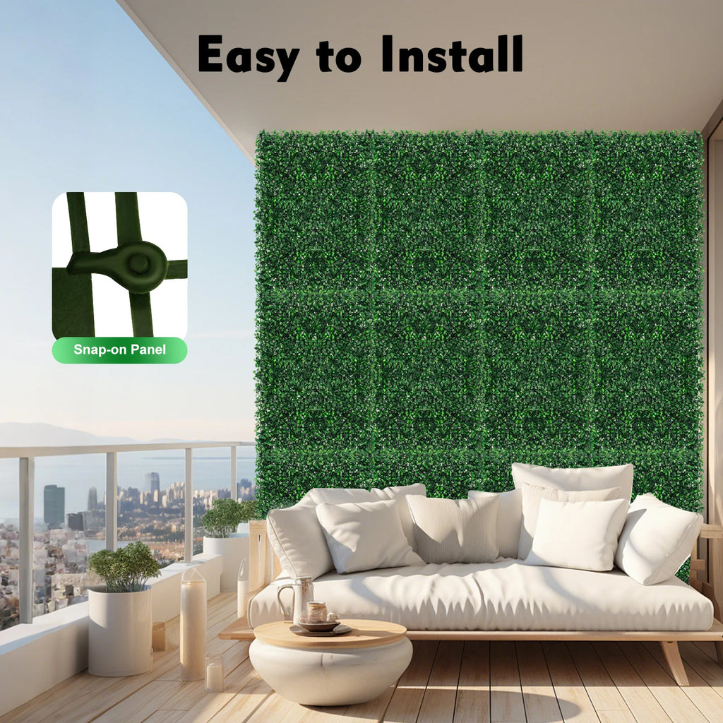 Artificial Hedge Wall Panels — 12-Piece Set, Interlocking Mesh Back
