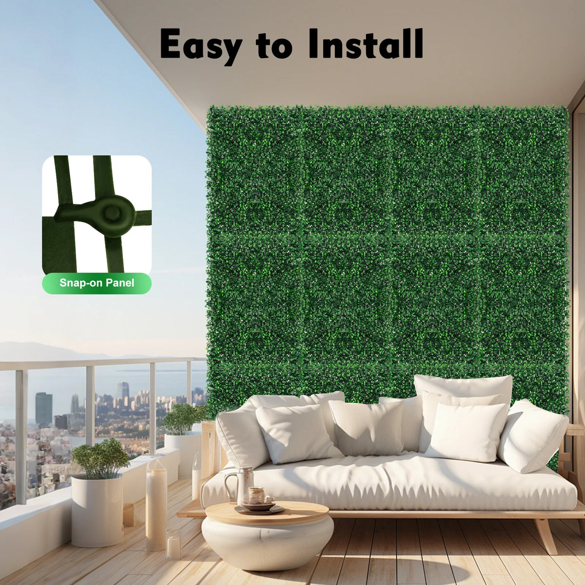 Artificial Hedge Wall Panels — 12-Piece Set, Interlocking Mesh Back