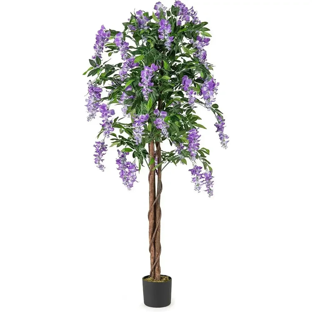 Artificial Wisteria Tree — 5.5 ft, Solid Wood Trunk with Blooms