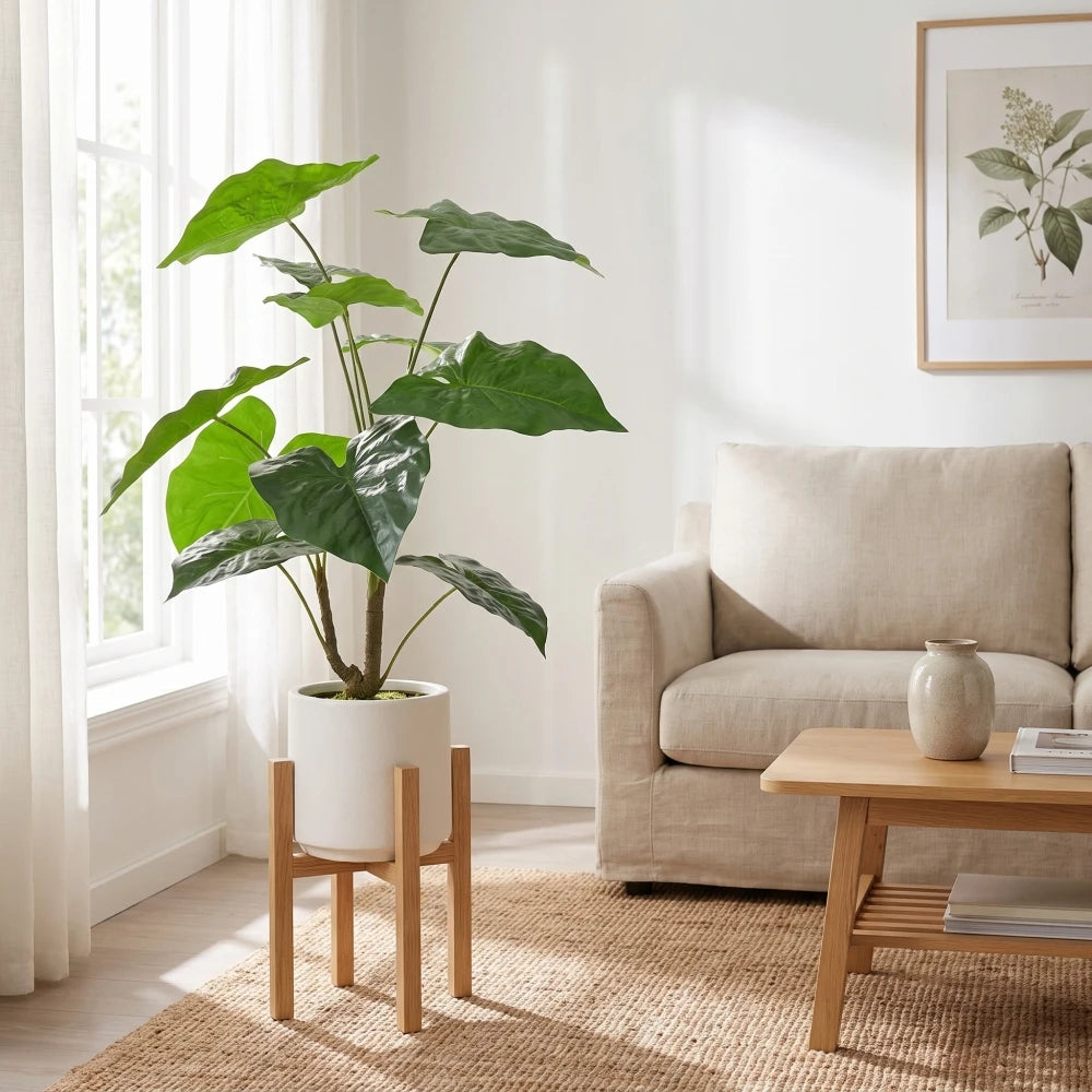 Artificial Alocasia Leaf Plant — 30 in, Set of 2 in a White Pot